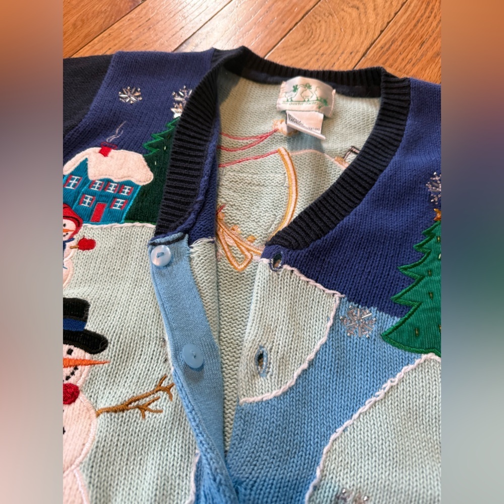 Vintage Quacker Factory Holiday/Winter Sweater/Cardigan Snowman Women’s Size S - Picture 7 of 13